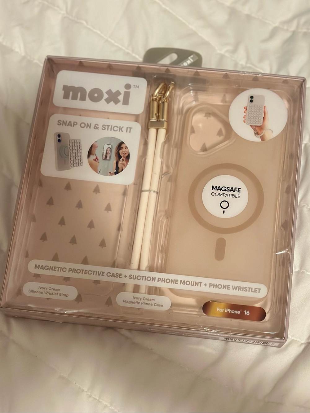 NWT IPhone 16 Ivory Phone Mount Mag Safe Case with Strap